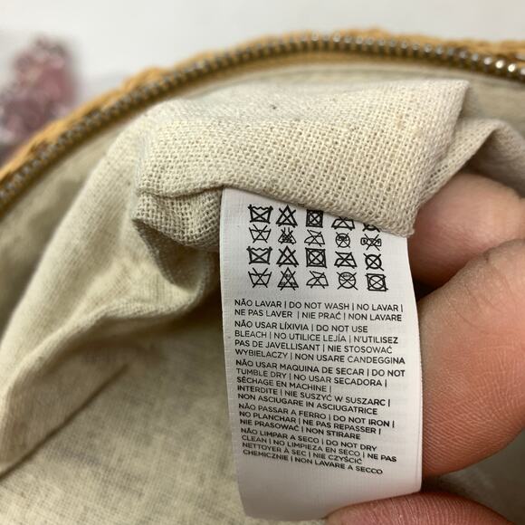 Parfois Straw Effect Envelope Clutch Purse Tan Black 11.5" X 8.5" Wristlet Strap - Picture 6 of 7